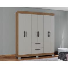 Guarda Roupa Casal Ambiente Tóquio 6 Portas Castanho Off White - Poque