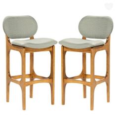 Kit 2 Banquetas Alta Estofada Rafine Madeira Maciça Castanho Linho Ver