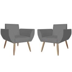 Kit 02 Poltronas Decorativas Flora Pés Palito Suede Cinza - DS Estofad