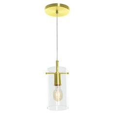 Lustre Pendente Cilindrico Clear Glass Dourado - MARRYLUZ