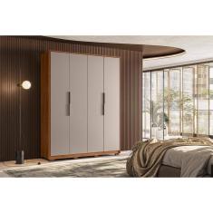 Guarda Roupa Casal 4 Portas e 3 Gavetas c/ Pés Attore Nogueira/Nude - Demóbile