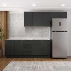 Cozinha Modulada 4 Peças sem Tampo com Rodapé 2 Aéreos e 2 Balcões Ipanema Cabecasa Madeiramadeira Grafite Trama