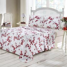 Jogo de Cama Casal 4 peças Lençol com Elástico 100 Algodão Percal 130 