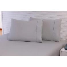 Jogo Lençol Casal Ponto Palito 4 Pc 100%Algodão 180Fio Cinza - Miguel 