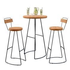 Kit Mesa Bistrô Redonda e 2 Banquetas Alta Astra com Encosto Base Metálica - Pallazio