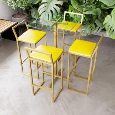 Jogo Mesa Alta Bistrô Quadrada Vidro 4 Banquetas Estofado Confort Indu