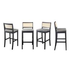 Kit 4 Banquetas com Encosto e Apoio para Pés Tiê CabeCasa MadeiraOrigi