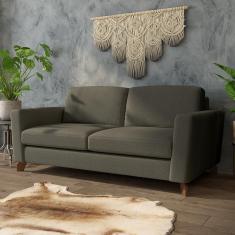 Sofá Sala de Estar Living 3 Lugares 200cm Presley Pés Madeira Linho Cinza G52 - Gran Belo