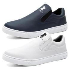 Kit 2 Pares Tênis Slip On Casual Menino com Elástico e Sola Reta Costurada-Masculino