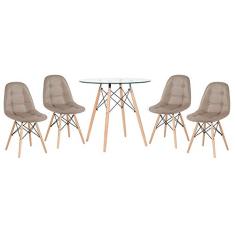 Loft7, Kit - Mesa de vidro Eames 80 cm + 4 cadeiras estofadas Eiffel Botonê nude