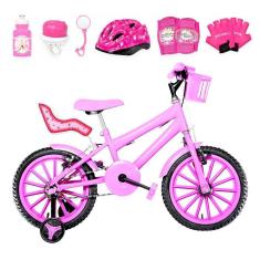 Bicicleta Infantil Feminina Aro 16 Nylon + Kit Premium Rosa