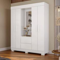 Guarda Roupa Casal 4 Portas e 2 Gavetas Capelinha com Espelho Alyssa Espresso Móveis Branco