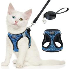 nanappice Conjunto de coleira e coleira para gatos à prova de fuga, colete ajustável de malha macia para gatinhos com faixa refletiva para gatos pequenos, fácil de controlar