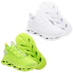 Kit 2 Tênis Esportivo Sola Trançada Masculino Treinos Leve e Confortável Verde e White-Masculino