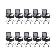 Kit 10 Cadeiras De Escritório Begonia Mesh Ergonômico Preto