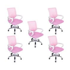 Kit 5 Cadeiras De Escritório Begonia Tela Mesh Ergonômica Rosa