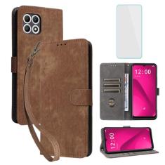 IUQXU Capa carteira para celular T-Mobile Revvl 7 5G com protetor de tela [bloqueio RFID] couro flip suporte para cartão de pulso feminino masculino capa para celular T-Mobile Revvl7 5G T Phone 2