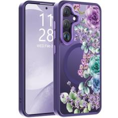 Goodon Capa para Galaxy S24+ Plus com protetor de tela, compatível com carregamento sem fio, capa fosca translúcida à prova de choque - linda capa de telefone com design floral para mulheres -