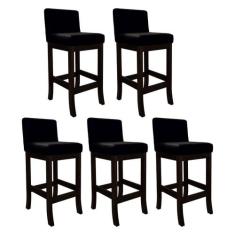 Kit 5 Banquetas Alta Estofada para Bancada Capuccino Melody Suede Pret
