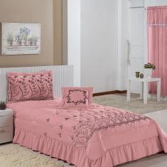 Kit Cobre Leito Solteiro Desejos 04 Peças Bordado - Salmão - Bordados 