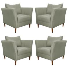 Kit 4 Poltronas Decorativa Sala de Estar Pés Palito Lubbock Couro Fend