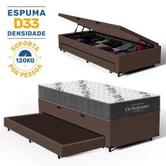 Cama Box Baú com Colchão de Espuma D33  Ortobom Airtech 100 + Auxiliar Unique Solteiro 88cm