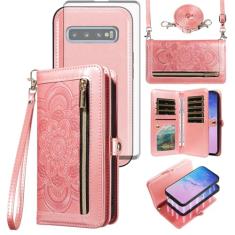 Asuwish Capa de celular para Samsung Galaxy S10 com zíper carteira magnética destacável com protetor de tela de vidro temperado, alça transversal, porta-cartões de flores S 10 Edge 10S GS10 X10