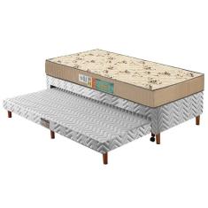 Cama Box Completa Solteiro Kit Colchão Espuma D45 Pérola Clean Tecido Branco Rústico White Polar