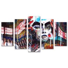 Kit Quadros Decorativos Mulher Abstrata 5 Peças