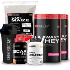 Kit 2x Whey Waxy Whey 900g + Waxy Maize 800g + Creatina 100g + BCAA 100g + 2 Coq - Bodybuilders-Unissex