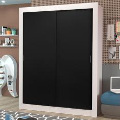 Guarda Roupa Solteiro Dallas Plus 2 Portas de Correr 4 Gavetas MDP Branco-preto Madesa