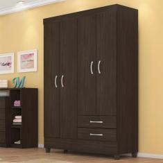 Guarda Roupa Solteiro Toledo 4 Portas de Bater 2 Gavetas MDP Amêndola Touch-Off White Demóbile