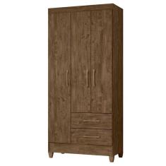 Guarda Roupa Solteiro Lima 3 Portas 2 Gavetas MDP Castanho Wood Moval Móveis
