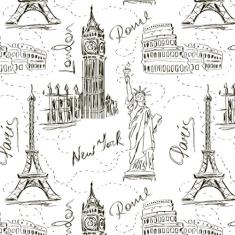 Papel De Parede Adesivo Volta Ao Mundo New York London Paris