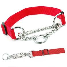 Coleira Guia Nylon 2.5cm Ajustavel Corrente Elo Torcido Aço Cachorro Pet Caes Grande Porte Adestramento Treinamento Resistente