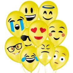 Balão De Festa Decorado Emoções Emoji - Sortido 9" 23cm - 25 Unidades