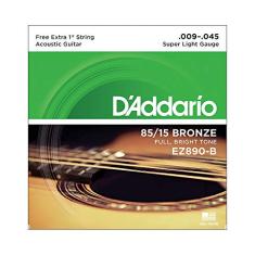 ENCORDOAMENTO DE AÇO PARA VIOLÃO EZ890-B 6 CORDAS SUPER LIGHT .009-.045 - CORDA MI EXTRA - D'ADDARIO