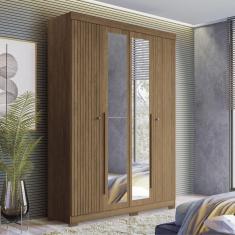 Guarda Roupa Solteiro Ripado 4 Portas 2 Gavetas com Espelhos e Pés Antony Jatoba