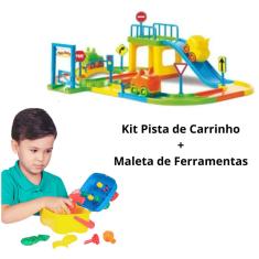 Pista de carrinho de corrida e Maleta de ferramentas Brinquedo Infantil