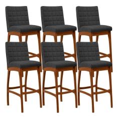 Kit 06 Banquetas Altas Para Cozinha Sala De Jantar Fixa Mila L02 Bouclê Preto - Lyam Decor