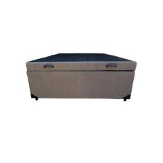 Cama Box Baú Viúvão Blindado Linhão Bege Com 128Cm de Largura