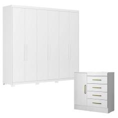 Cômoda Montevideu E Guarda Roupa Casal Venice 62780pe Branco Brilho Com Pés - Demóbile