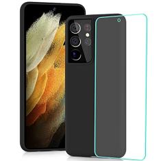 YATWIN Capa de silicone para Samsung Galaxy S21 Ultra 5G com protetor de tela, macio ao toque, à prova de choque, à prova de poeira, capa de celular antiderrapante para Samsung Galaxy S21 Ultra 5G -