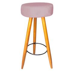 Kit 04 Banqueta Alta Flora Pés Palito em Madeira Caramelo  Bar Bistrô 