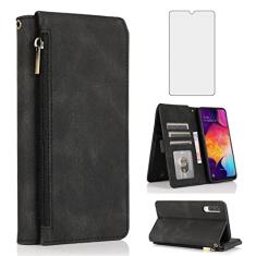 Asuwish Compatível com Samsung Galaxy A50 A50S A30S Capa carteira protetora de tela com zíper retrô capa flip de couro suporte para cartão acessórios para celular A 50 50S 30S S50 50A SM A505G