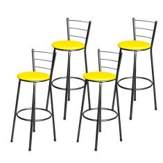 Jogo 4 Banqueta Alta Para Cozinha Epoxi Craqueada Assento Estofado - L