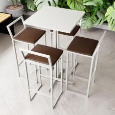 Conjunto Mesa Alta Bar Bistrô Quadrada Branca 4 Banquetas Confort Esto