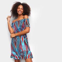 Vestido Água Viva Curto Ombro A Ombro Color Block, Azul, Vermelho, M