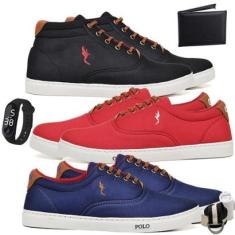 Kit 3 Tênis Casual + Relógio + Acessórios Macio Dia a Dia-Masculino