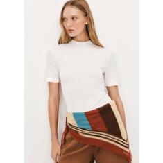 Blusa Básica Feminina Gola Alta Em Ribana Canelada - Creme P - Hering,